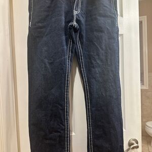 Dark Wash Denim Jeans with White Stitching